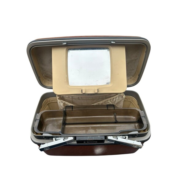 Vintage Samsonite Sentry Brown Hard Train Make up Case w/ Full Mirror Tray Key - Picture 11 of 11